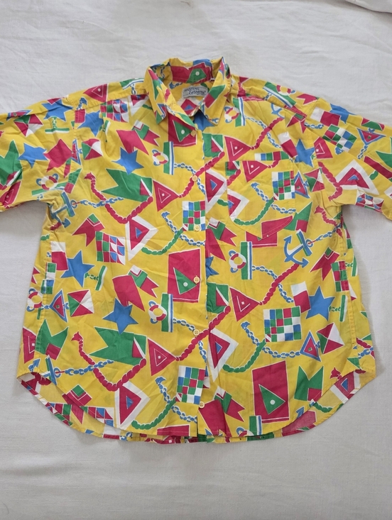 Vintage Other - Vintage Yellow Nautical Geometric Print Short-Sleeve Shirt Womens 14 Large XL